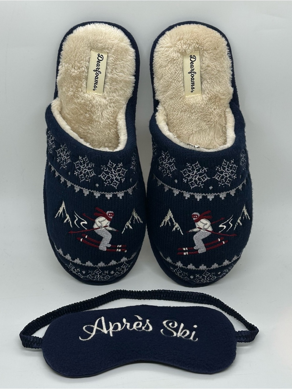 Dearfoams Après Ski Slippers & Sleep Mask Set L 9-10 NWOT